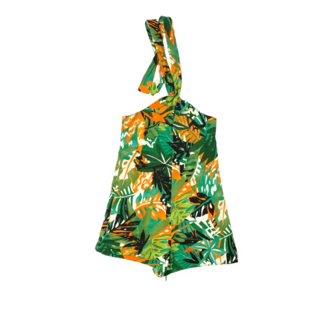 Zara Tropical Print Halter Shorts Romper Size XS | 100% Polyester | Tie Neck